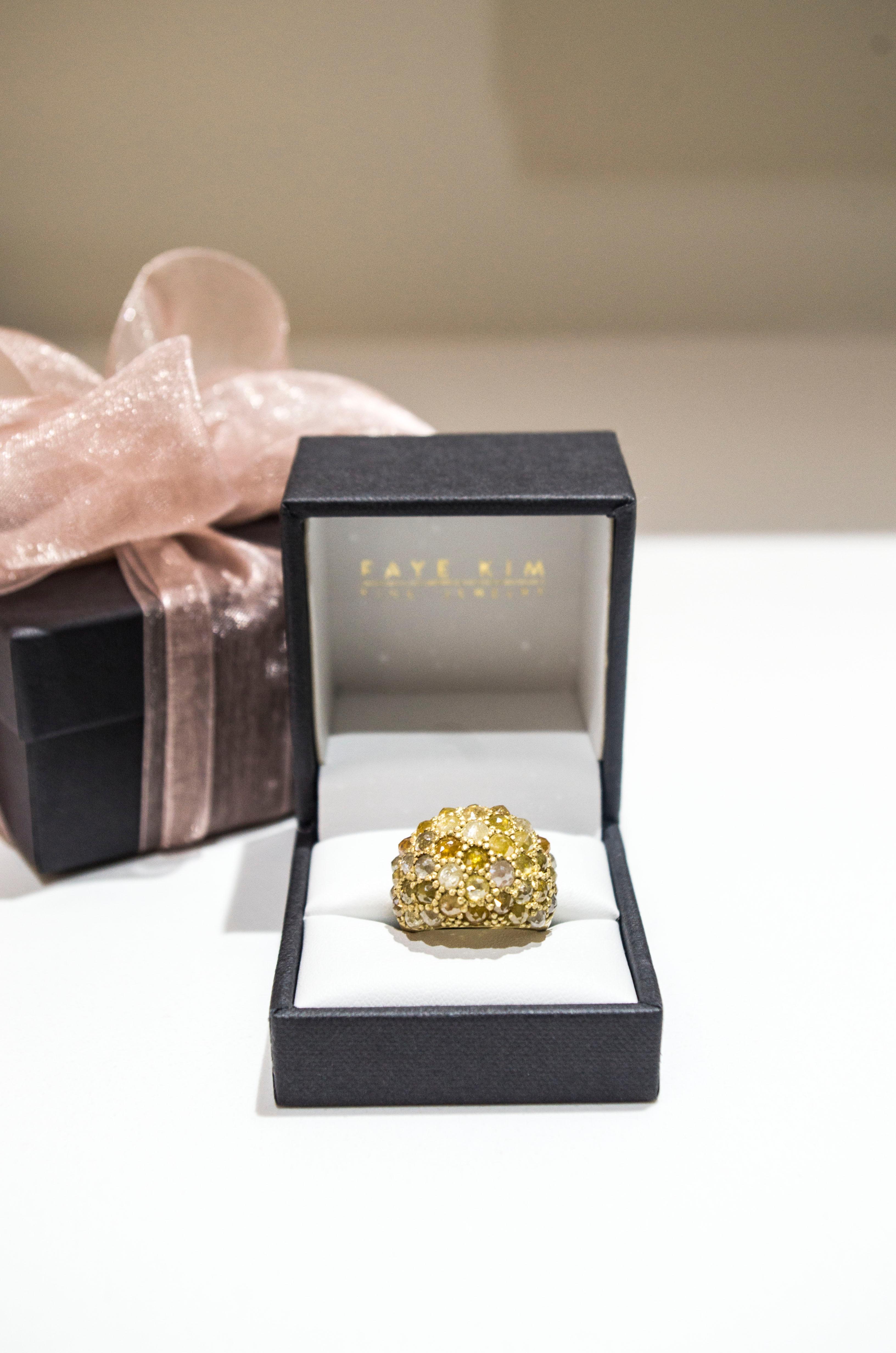 Faye Kim 18 Karat Gold Raw Diamond Dome Cocktail Ring In Excellent Condition For Sale In Westport, CT