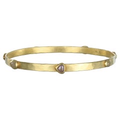 Faye Kim 18 Karat Gold Raw Diamond Hammered Bangle