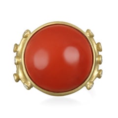 Faye Kim 18 Karat Gold Red Coral and Diamond Ring