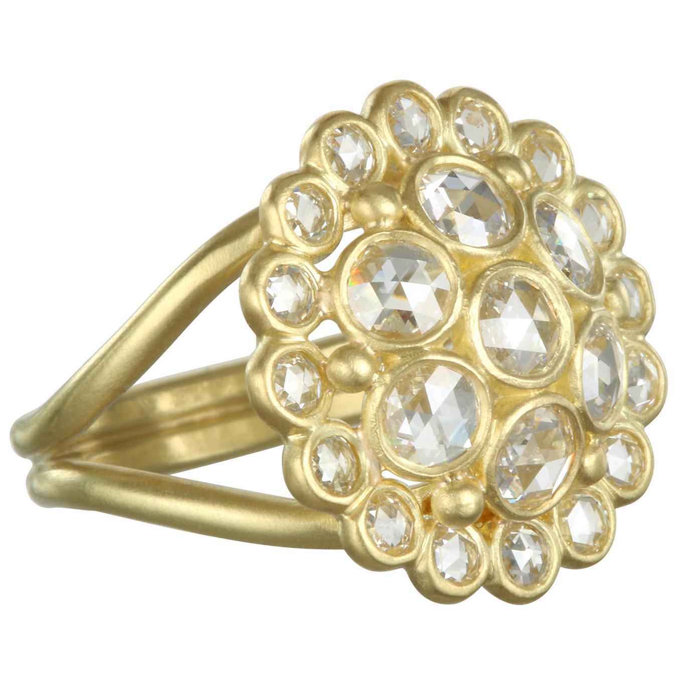 Faye Kim 18 Karat Gold Rose Cut Diamond Dome Ring For Sale