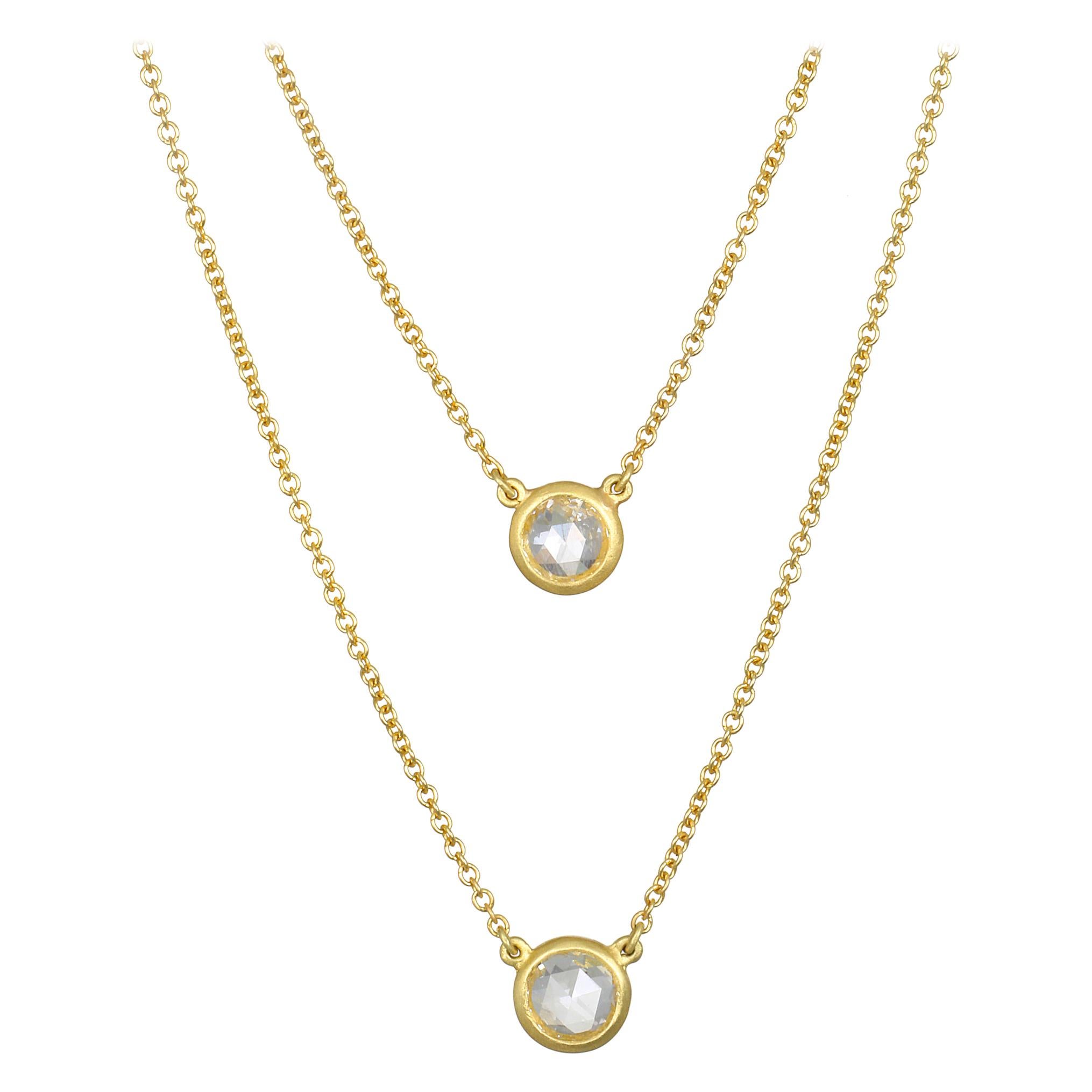 Faye Kim 18 Karat Gold Rose Cut Diamond Necklace For Sale