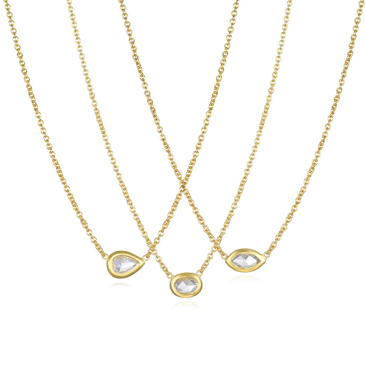 Contemporary Faye Kim 18 Karat Gold Rose Cut Marquise Diamond Necklace For Sale