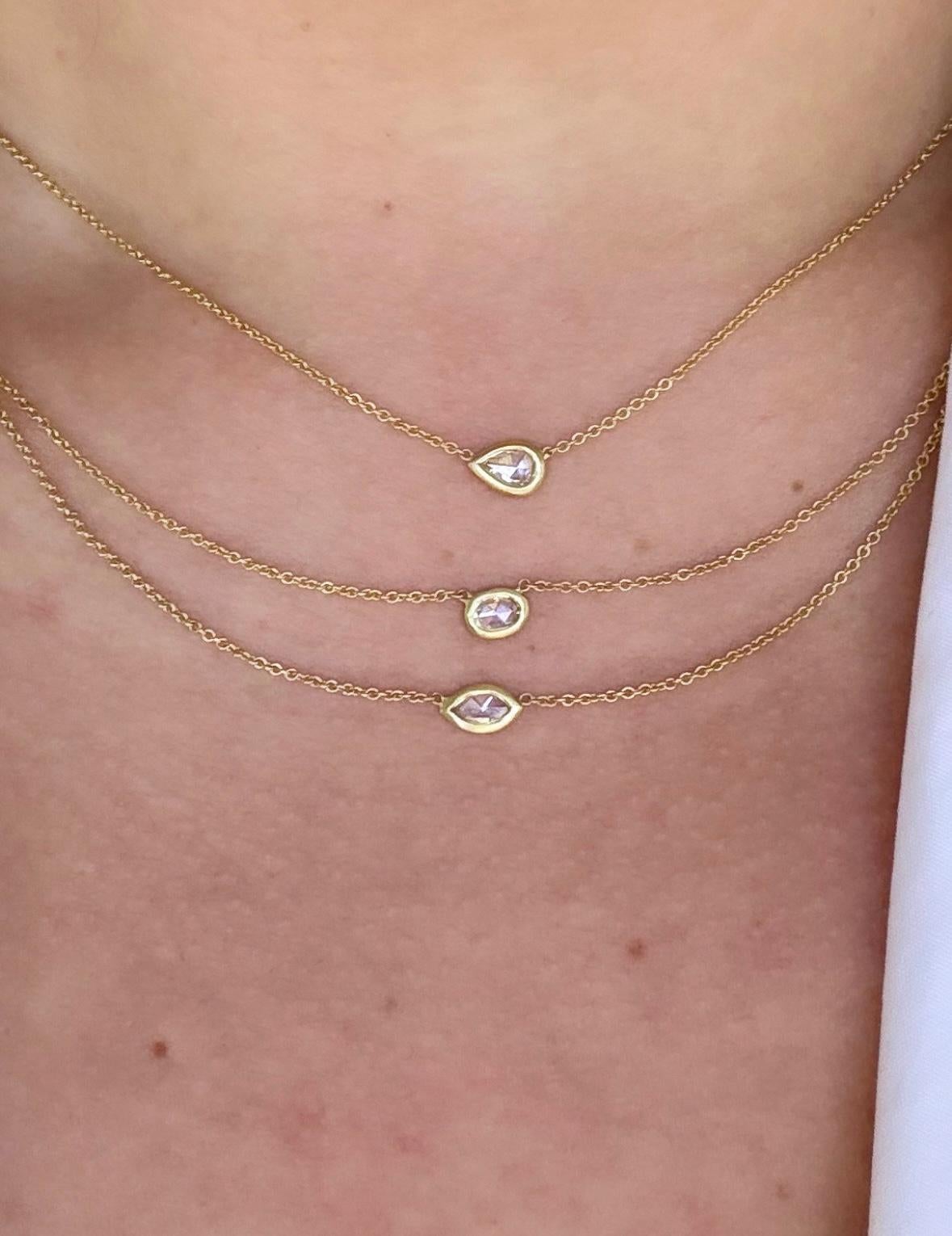 Faye Kim 18 Karat Gold Rose Cut Marquise Diamond Necklace In New Condition For Sale In Darien, CT