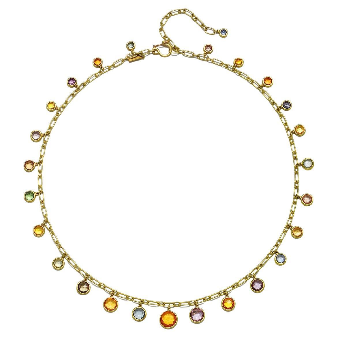 Faye Kim 18 Karat Gold Rose-Cut Multi-Sapphire Fringe Necklace For Sale