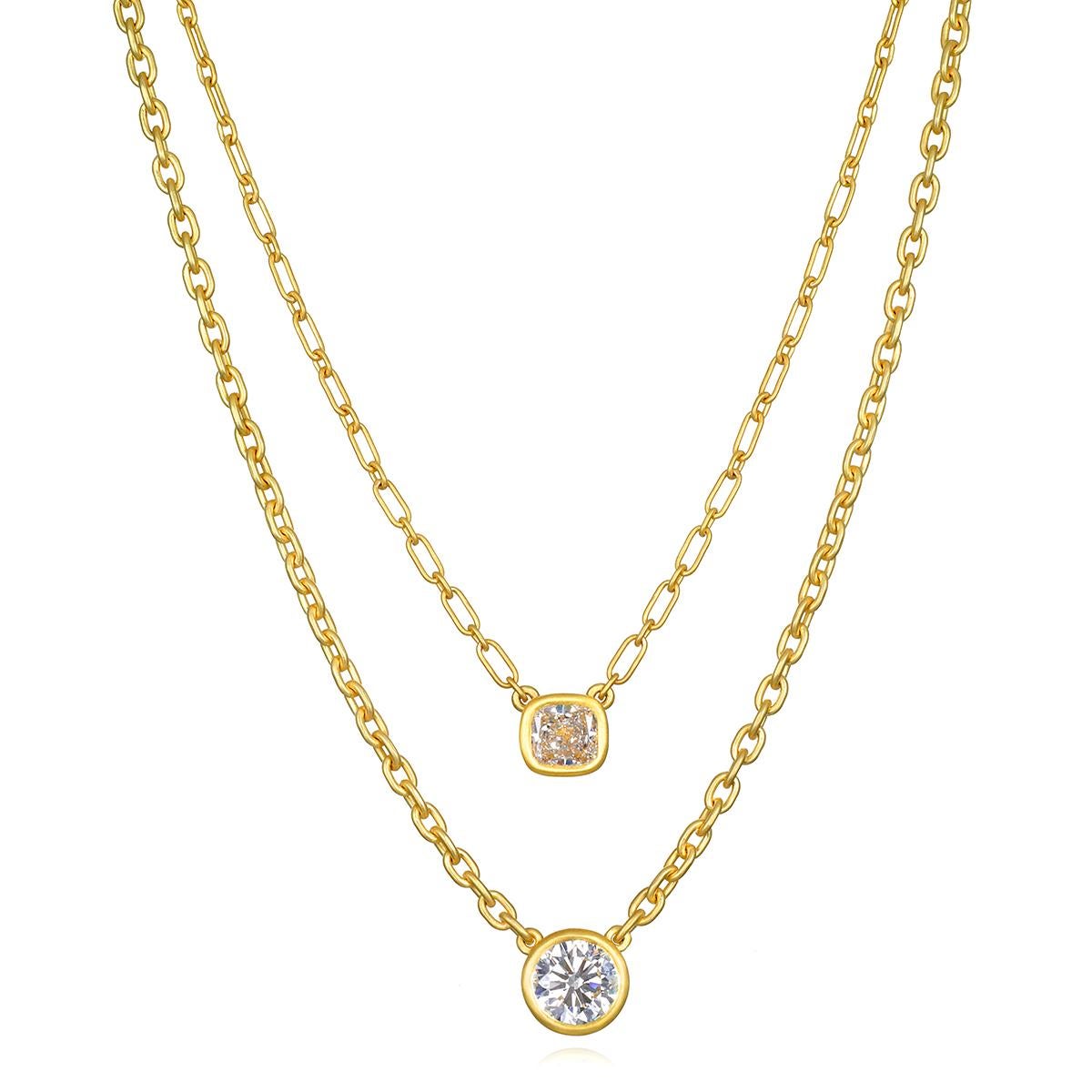 Faye Kim 18 Karat Gold Round Brilliant Cut Diamond Bezel Necklace In New Condition For Sale In Darien, CT