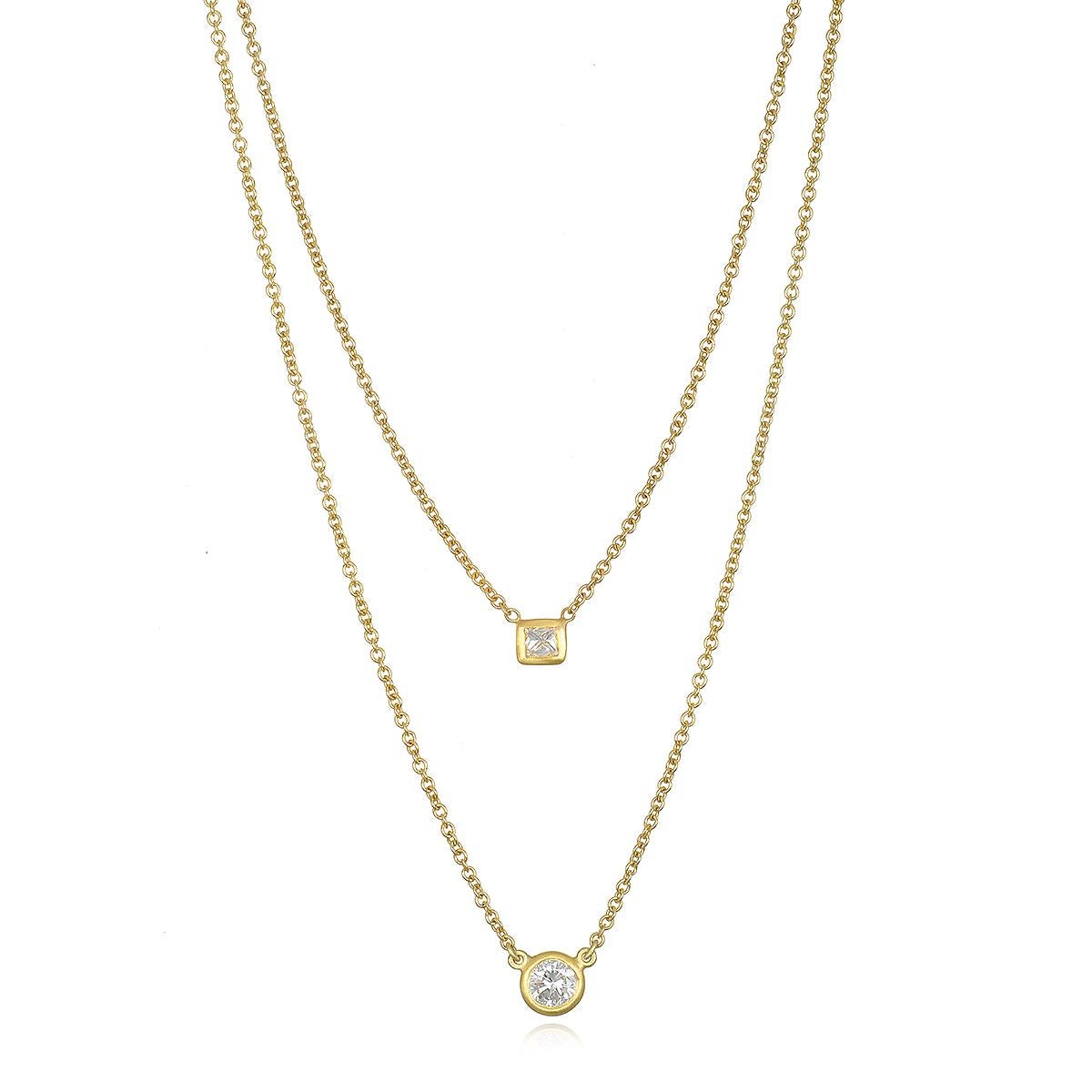 Contemporary Faye Kim 18 Karat Gold Round Brilliant Cut Diamond Solitaire Necklace -.36 carat For Sale