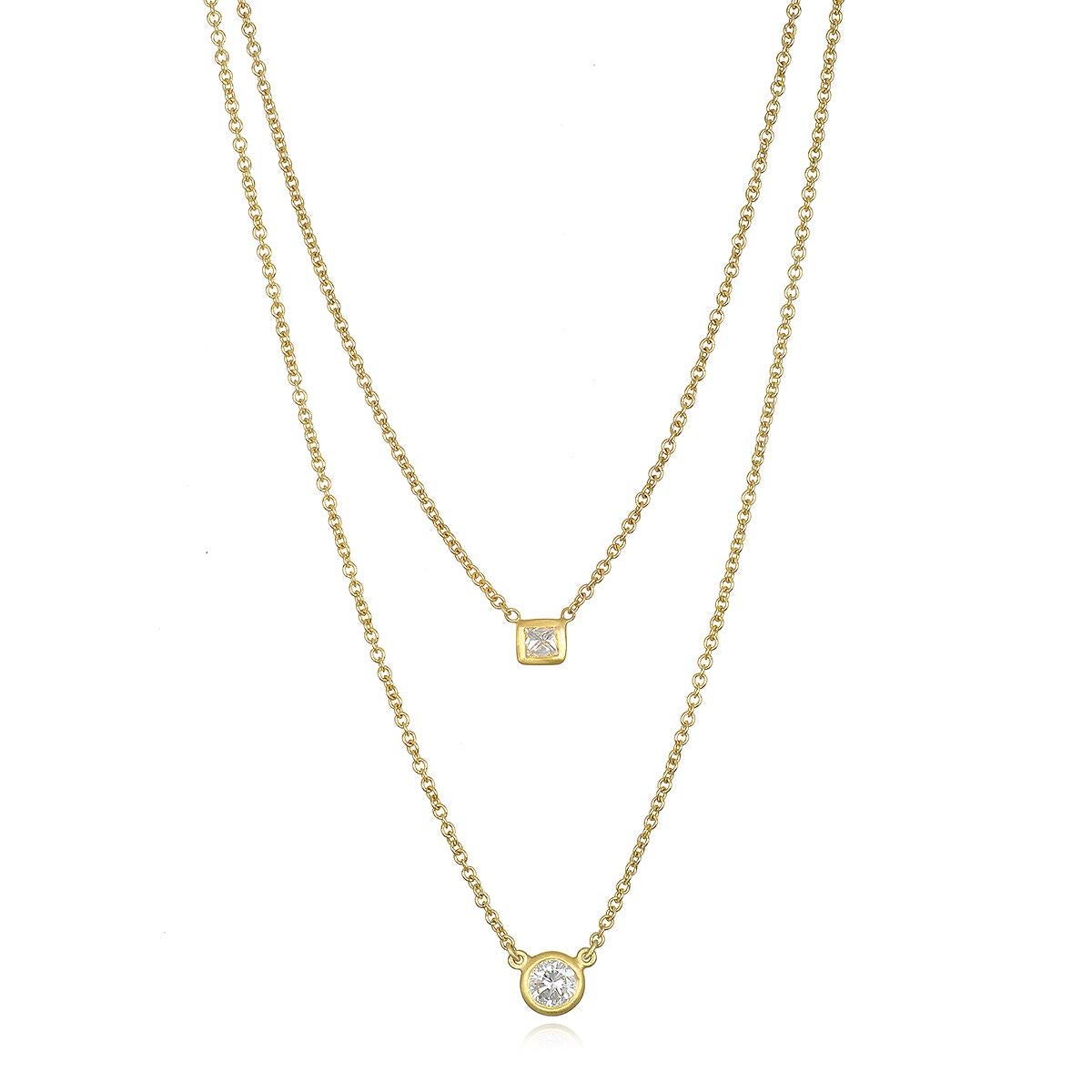 Contemporary Faye Kim 18 Karat Gold Round Brilliant Cut Diamond Solitaire Necklace For Sale
