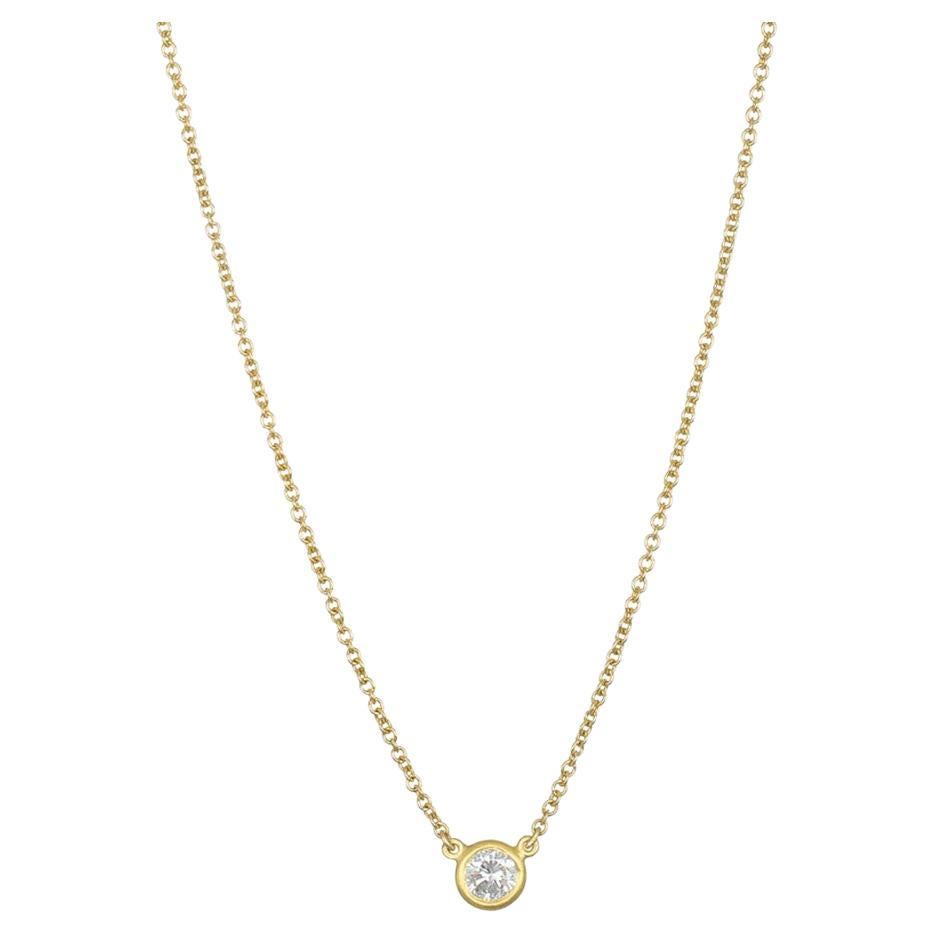 Faye Kim 18 Karat Gold Round Brilliant Cut Diamond Solitaire Necklace For Sale