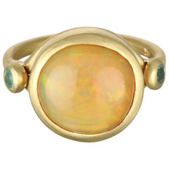 Faye Kim 18 Karat Gold Mexican Opal Cabochon and Paraiba Tourmaline Ring