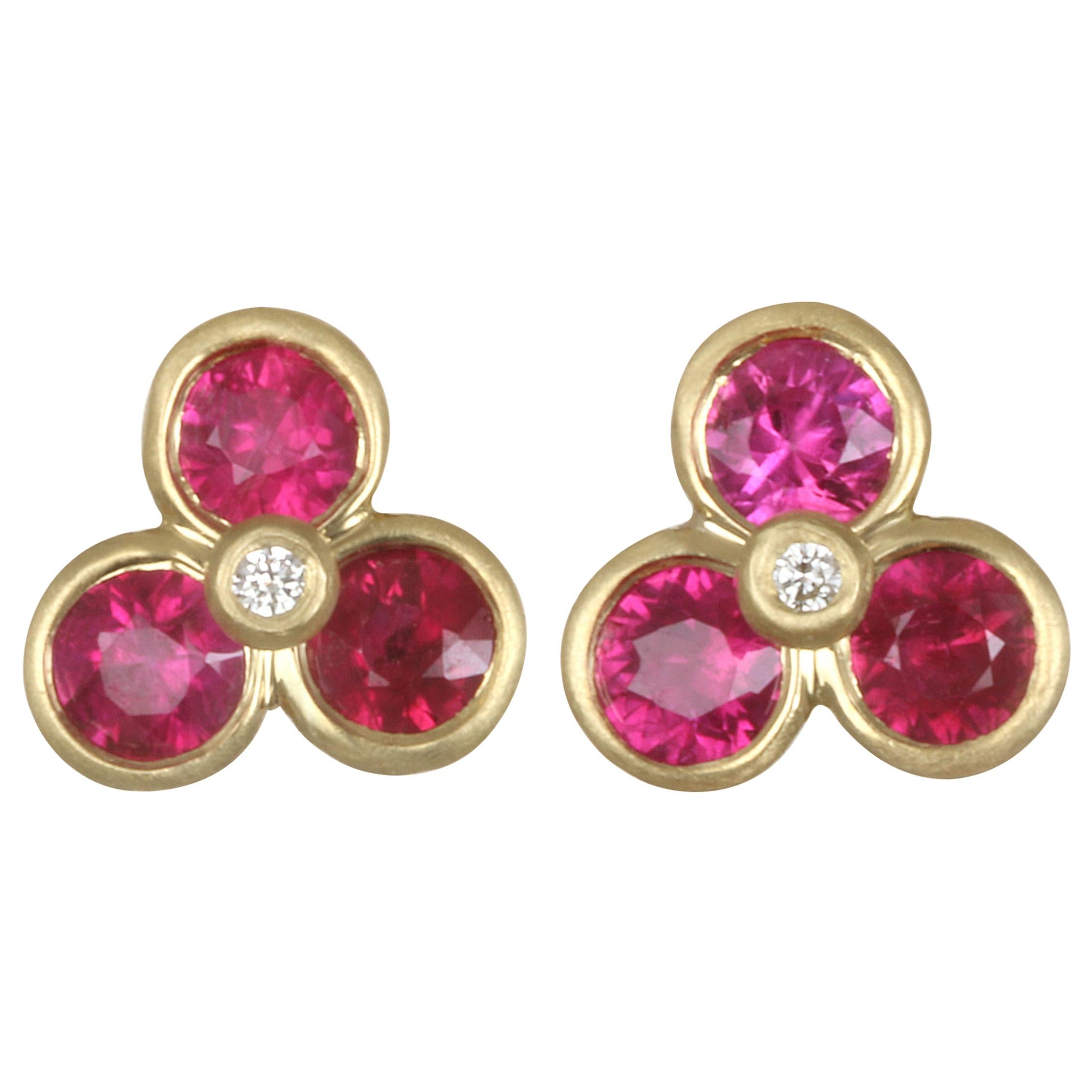 Faye Kim 18 Karat Gold Ruby and Diamond Studs