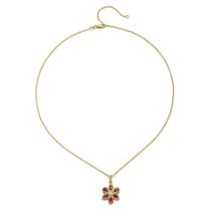 Faye Kim 18 Karat Gold Ruby Flower Pendant Charm, 1.45 tcw