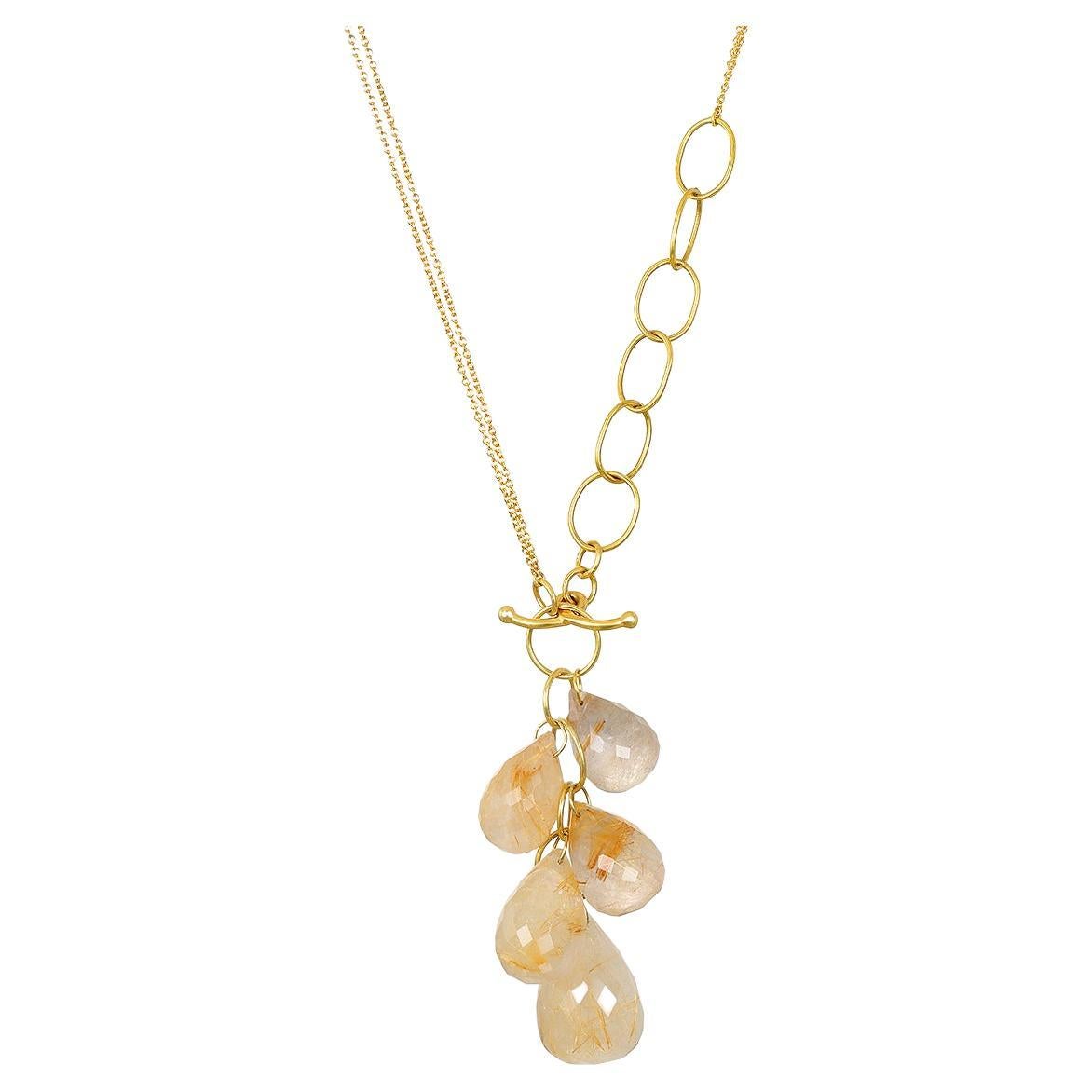 Faye Kim 18 Karat Gold Rutilated Quartz Link Necklace