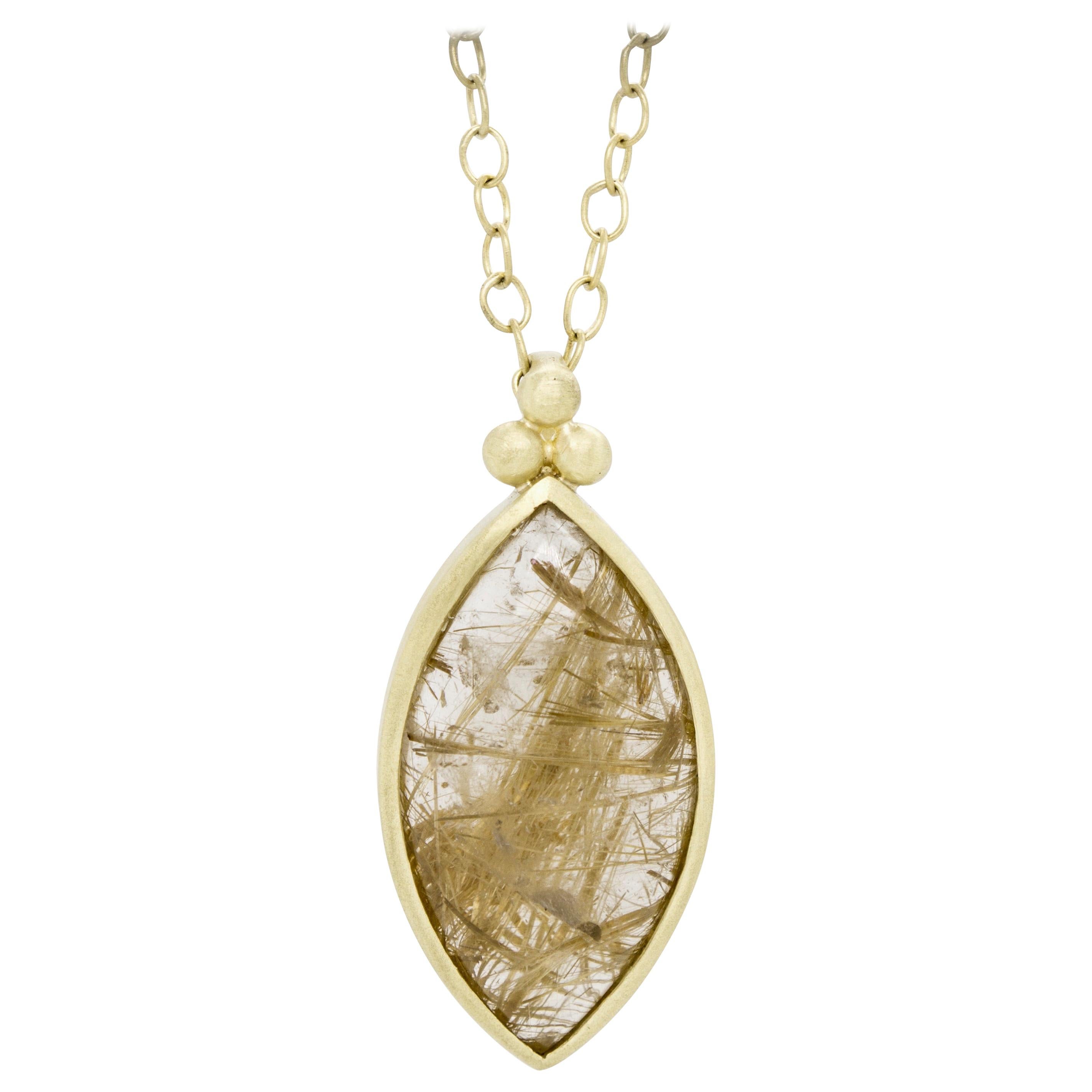 Faye Kim 18 Karat Gold Rutilated Quartz Pendant Necklace For Sale