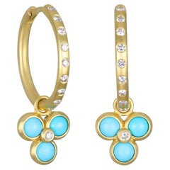 Faye Kim 18 Karat Gold Sleeping Beauty Triple Turquoise Diamond Drops