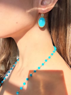 Faye Kim 18 Karat Gold Sleeping Beauty Turquoise and Diamond Earrings