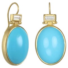 Faye Kim 18 Karat Gold Sleeping Beauty Turquoise and Diamond Earrings
