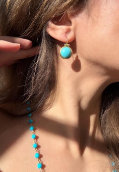 Faye Kim 18 Karat Gold Sleeping Beauty Turquoise Bezel Earrings with Gold Bar