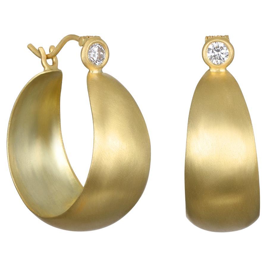 Faye Kim 18 Karat Gold Synclastic Diamond Hoop Earrings