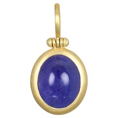 Faye Kim 18 Karat Gold Tanzanite Cabochon Hinged Bail Pendant with Cable Chain