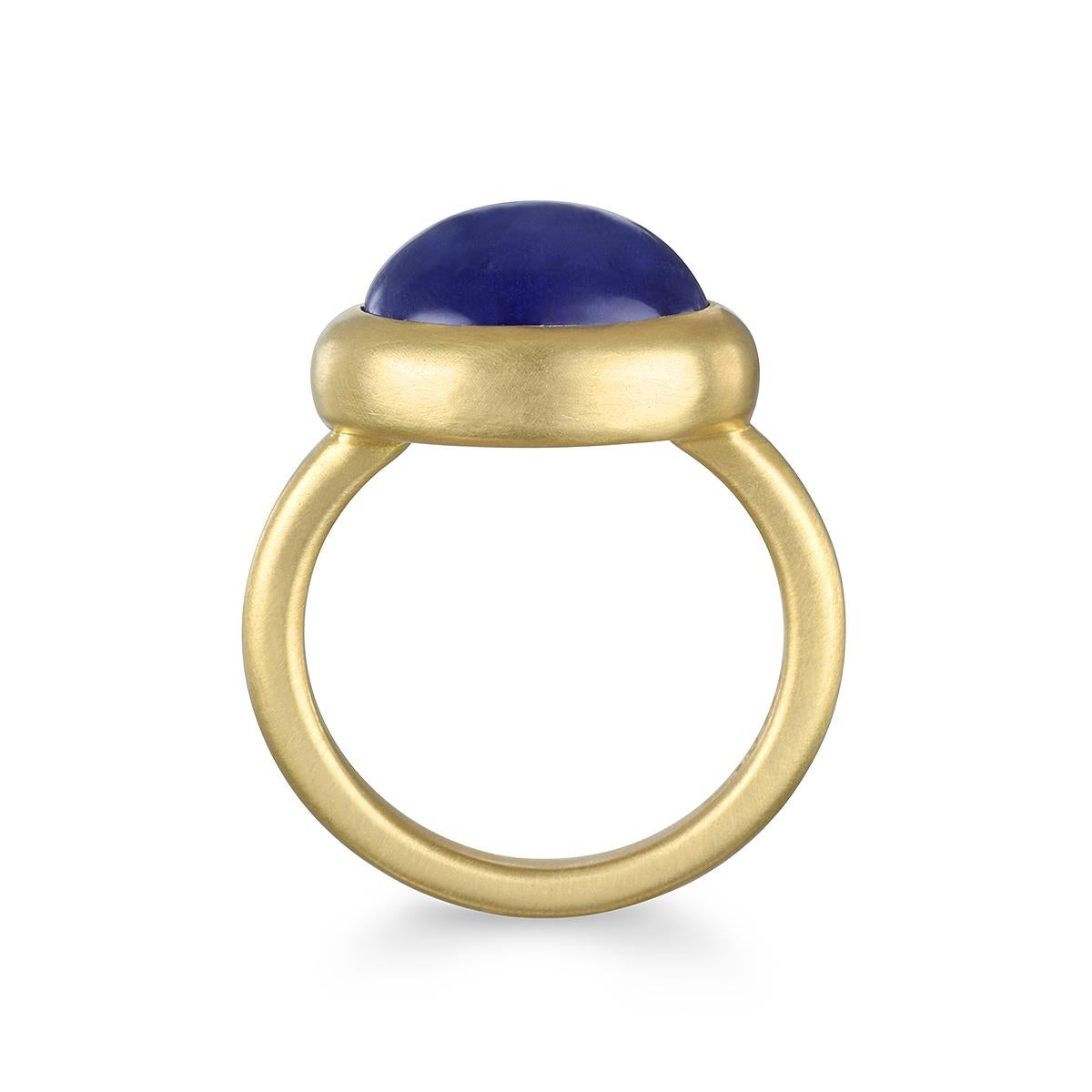 Faye Kim's 18 Karat Gold Tanzanite Cabochon Ring, with its intriguing blue-violet hue, is beautifully bezel set and matte finished. The ring can be worn alone or stacked, and is sure to be a conversation starter.

Tanzanite Cabochon 10.97