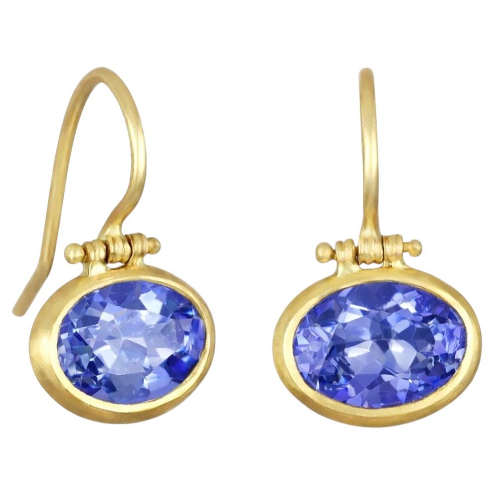Faye Kim 18 Karat Gold Tanzanite Hinged Earrings, 2.30tcw