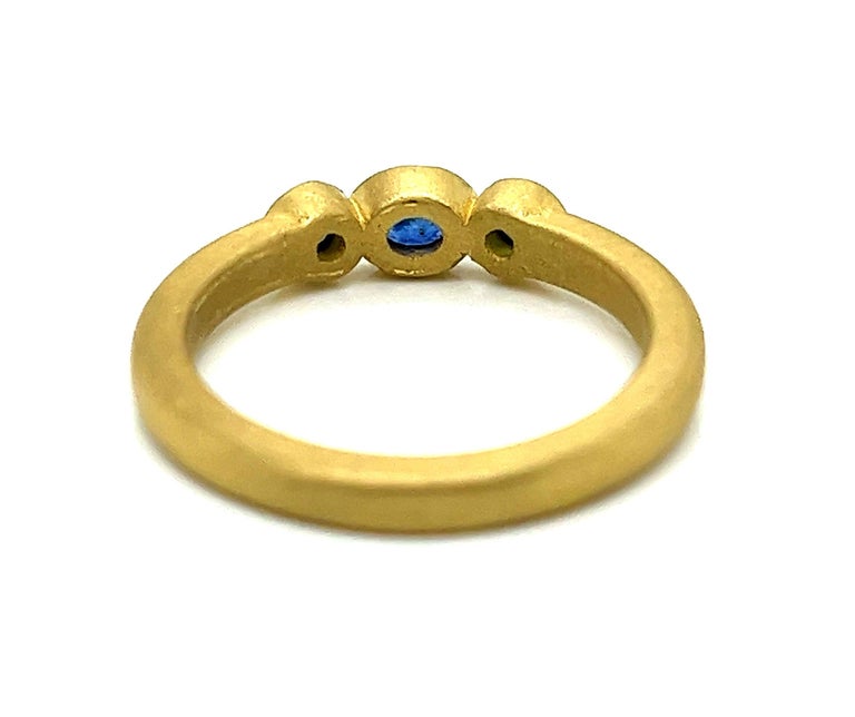 Faye Kim 18 Karat Gold Three-Stone Blue and Green Sapphire Bezel Stack ...