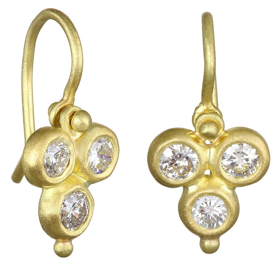 Faye Kim 18 Karat Gold Triple Diamond Gold Drop Earrings For Sale
