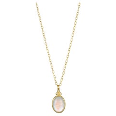 Faye Kim 18 Karat Gold Triple Diamond Oval Moonstone Pendant