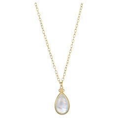 Faye Kim 18 Karat Gold Triple Diamond Rainbow Moonstone Pendant Necklace