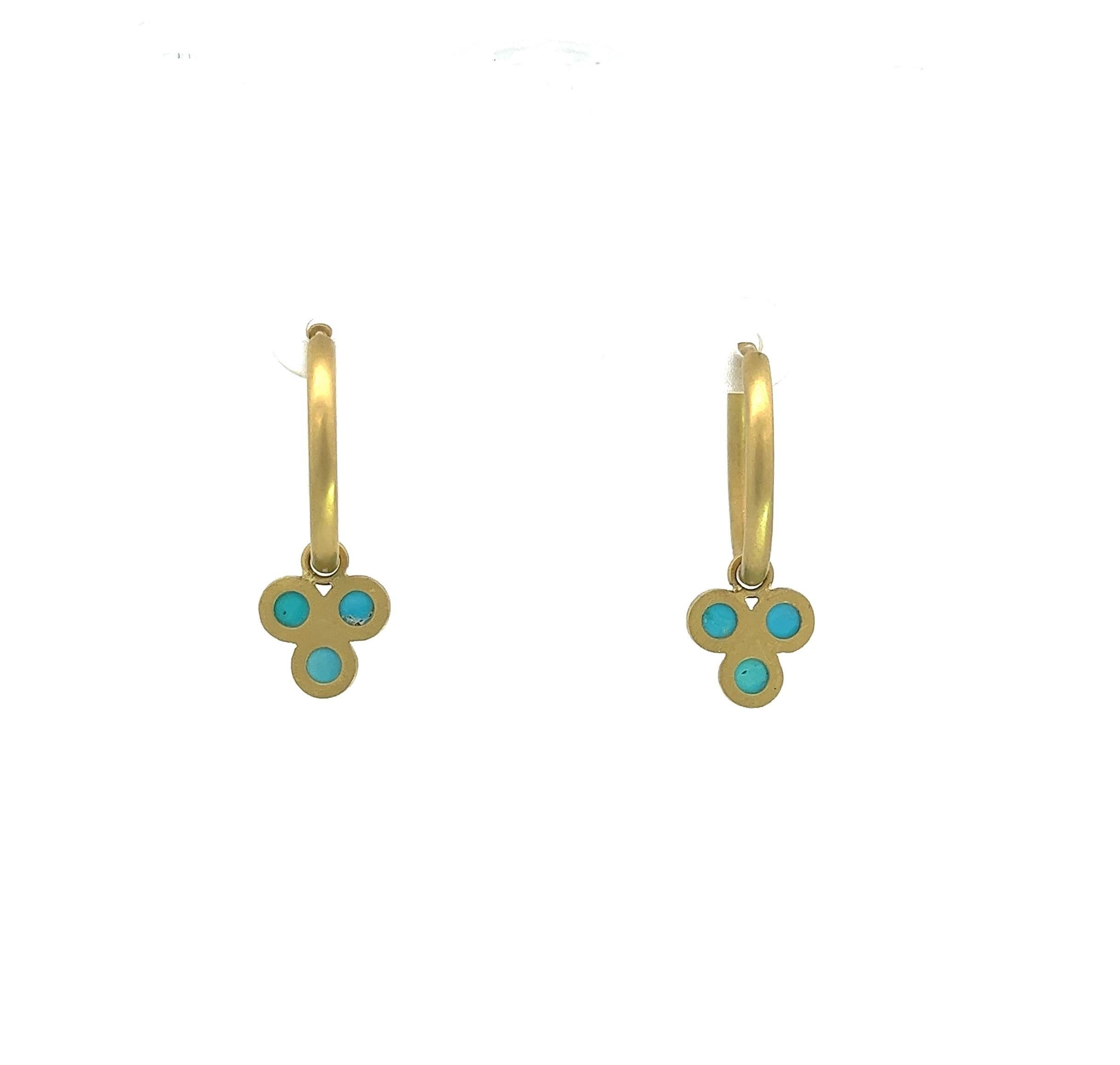 Round Cut Faye Kim 18 Karat Gold Triple Turquoise Diamond Drops For Sale