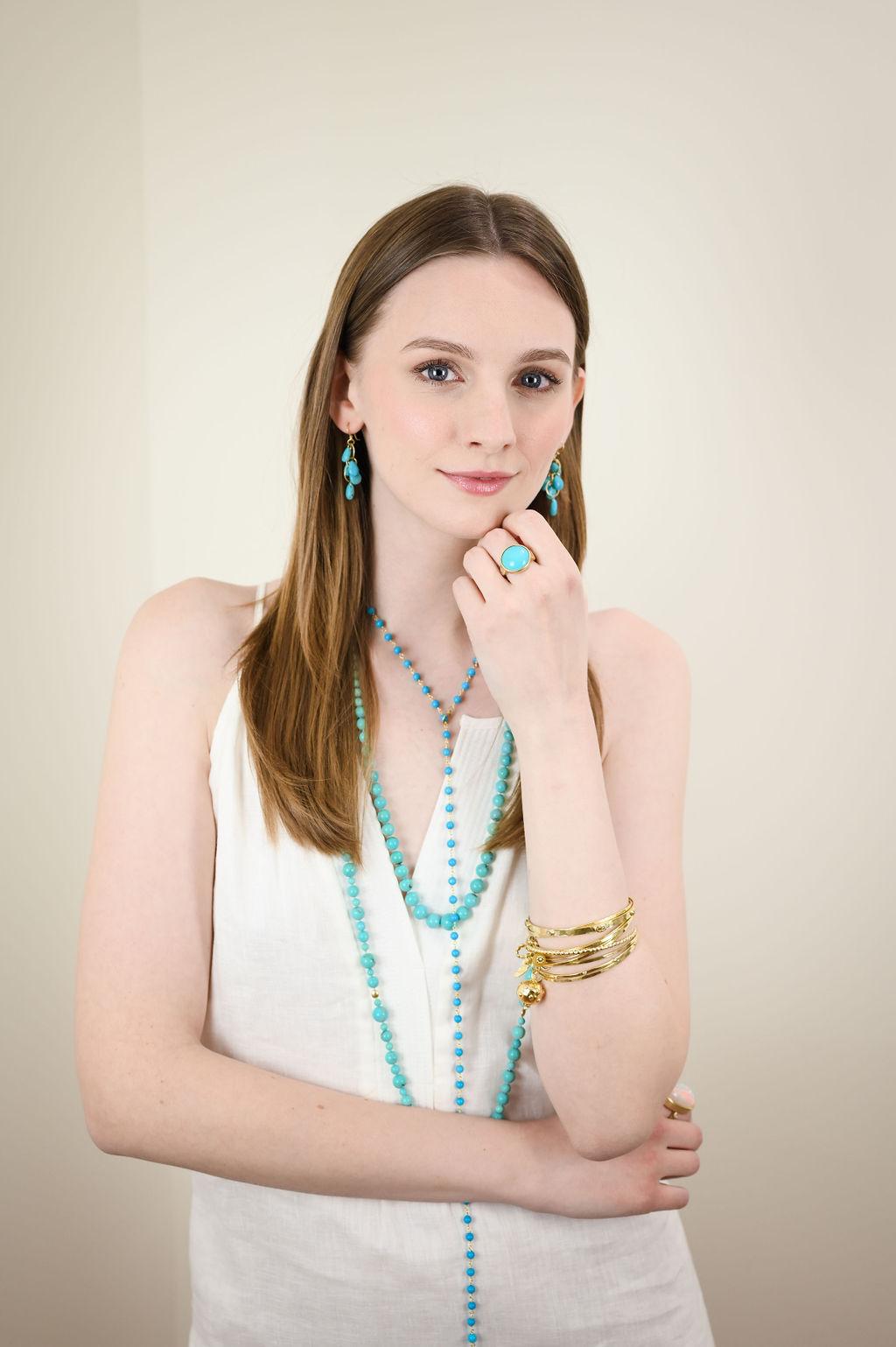Contemporary Faye Kim 18 Karat Gold Turquoise Bead 39.5