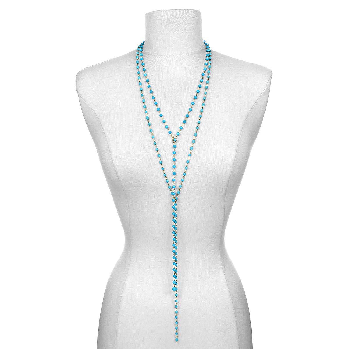 Faye Kim 18 Karat Gold Turquoise Lariat Necklace In New Condition For Sale In Darien, CT