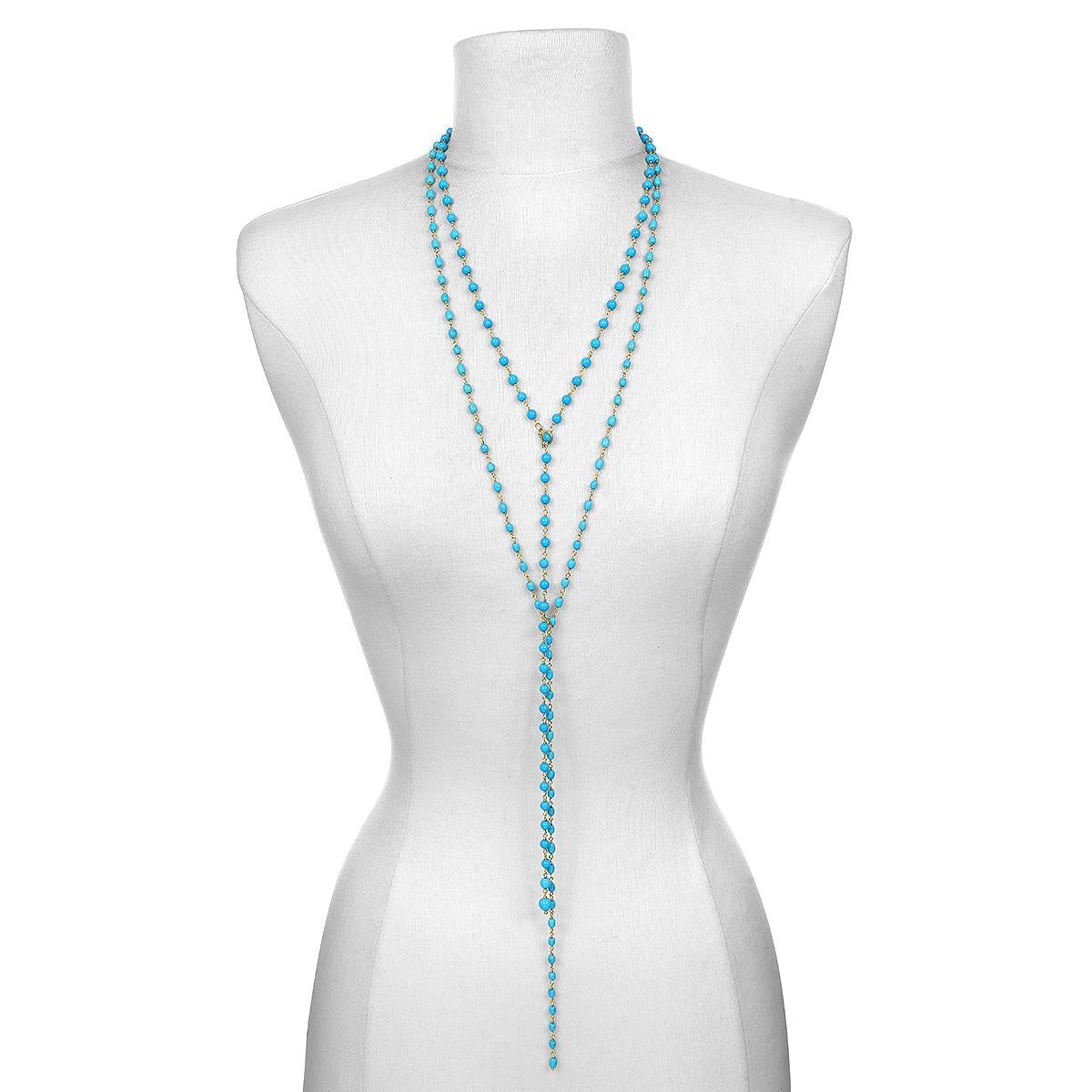 Faye Kim Collier lariat en or 18 carats avec perles ovales et turquoise Unisexe en vente