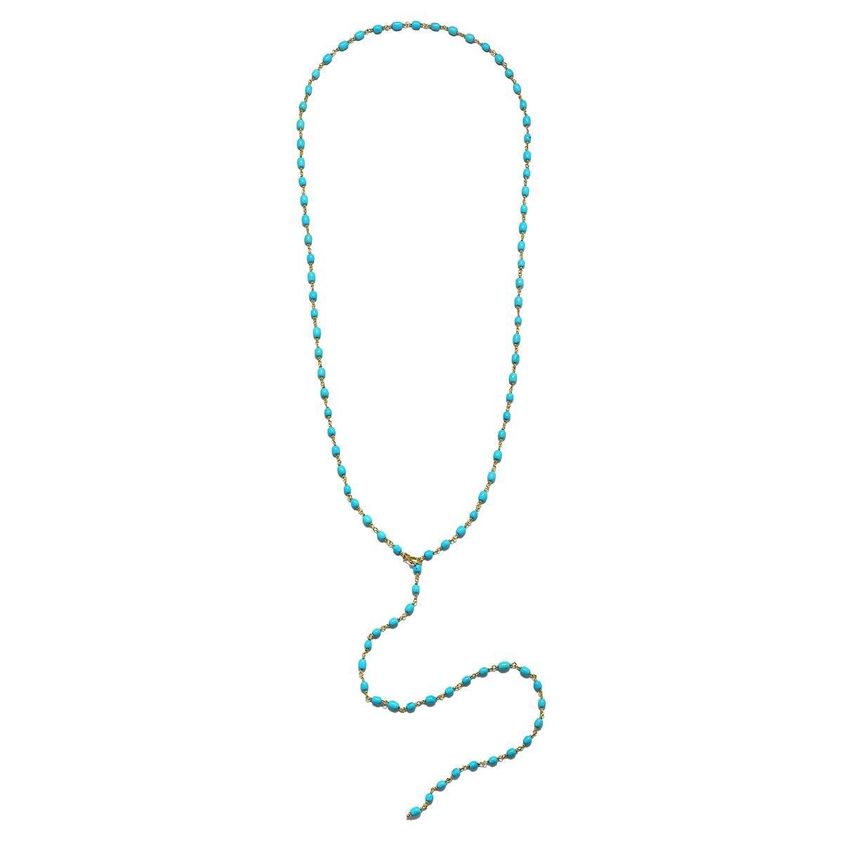 18 Karat Gold Türkis Oval Perlen Lariat Halskette von Faye Kim im Angebot