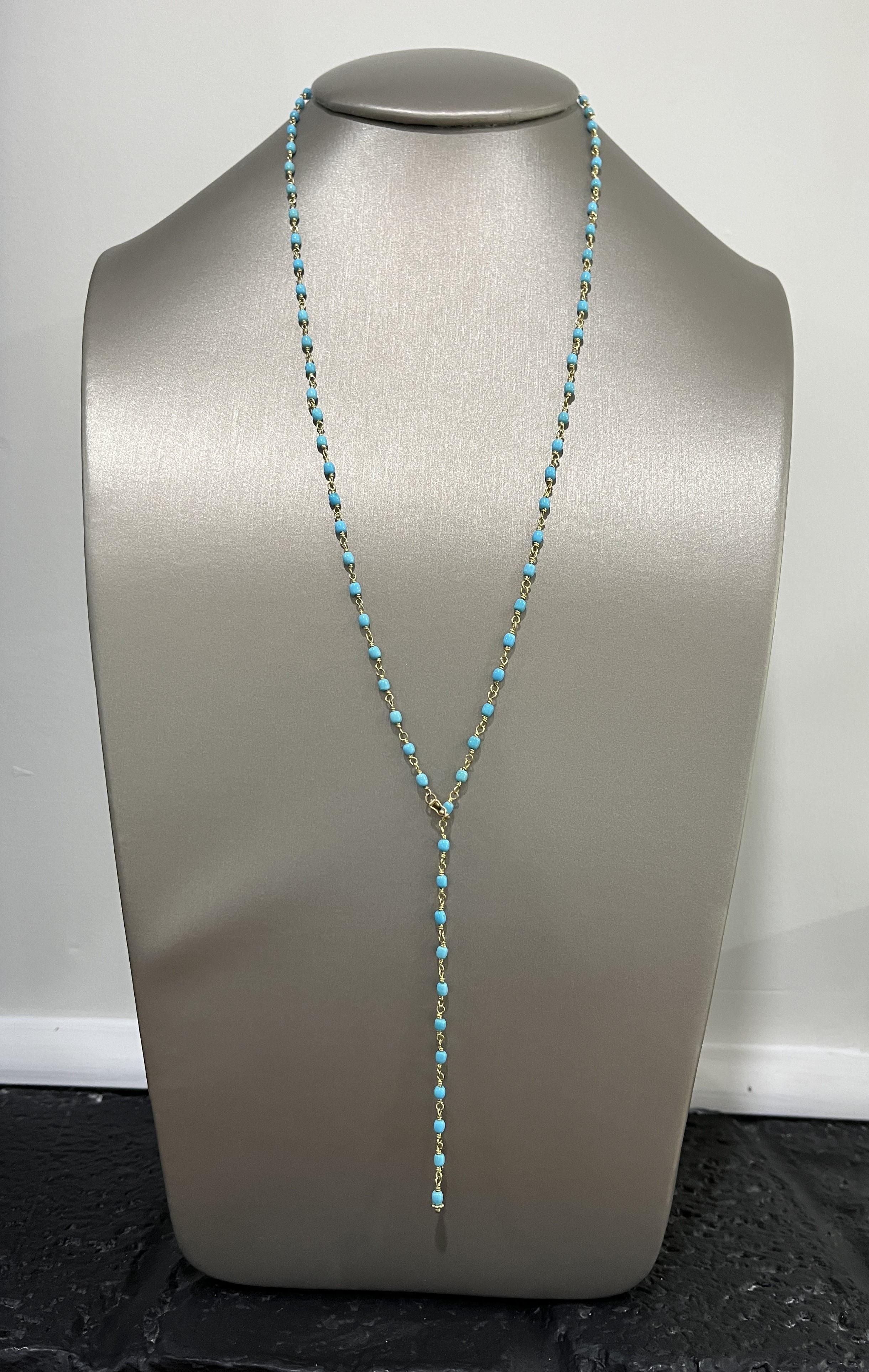 Faye Kim 18 Karat Gold Turquoise Mini Oval Bead Necklace For Sale 1