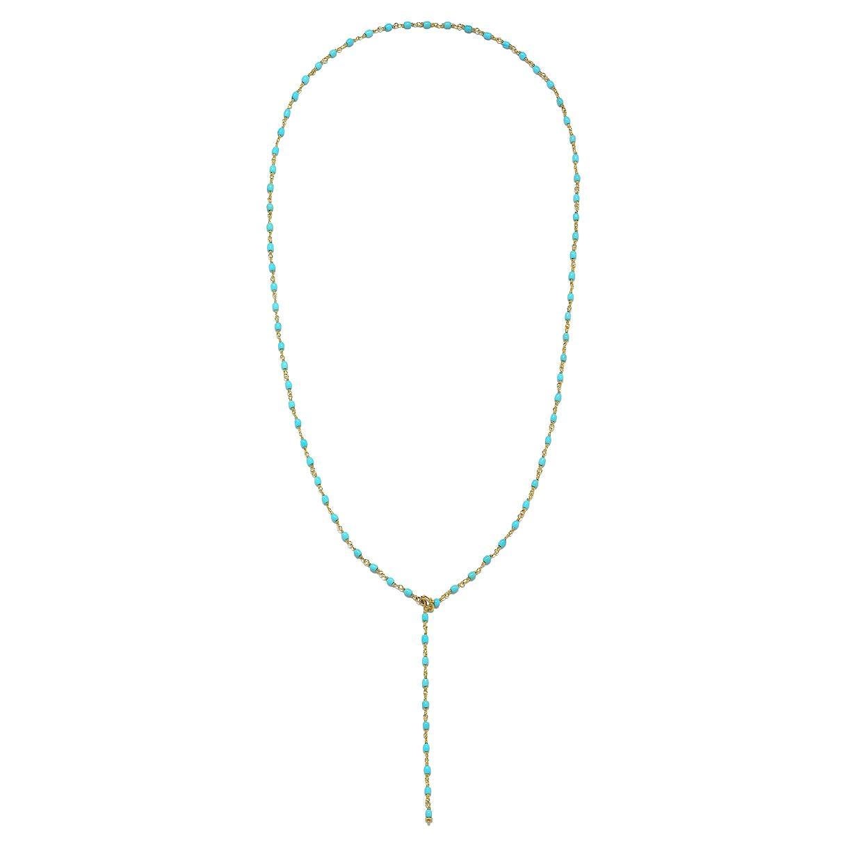 Faye Kim 18 Karat Gold Turquoise Mini Oval Bead Necklace