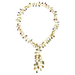 Faye Kim 18 Karat Gold Umba Sapphire Briolette Fringe Cluster Beaded Necklace