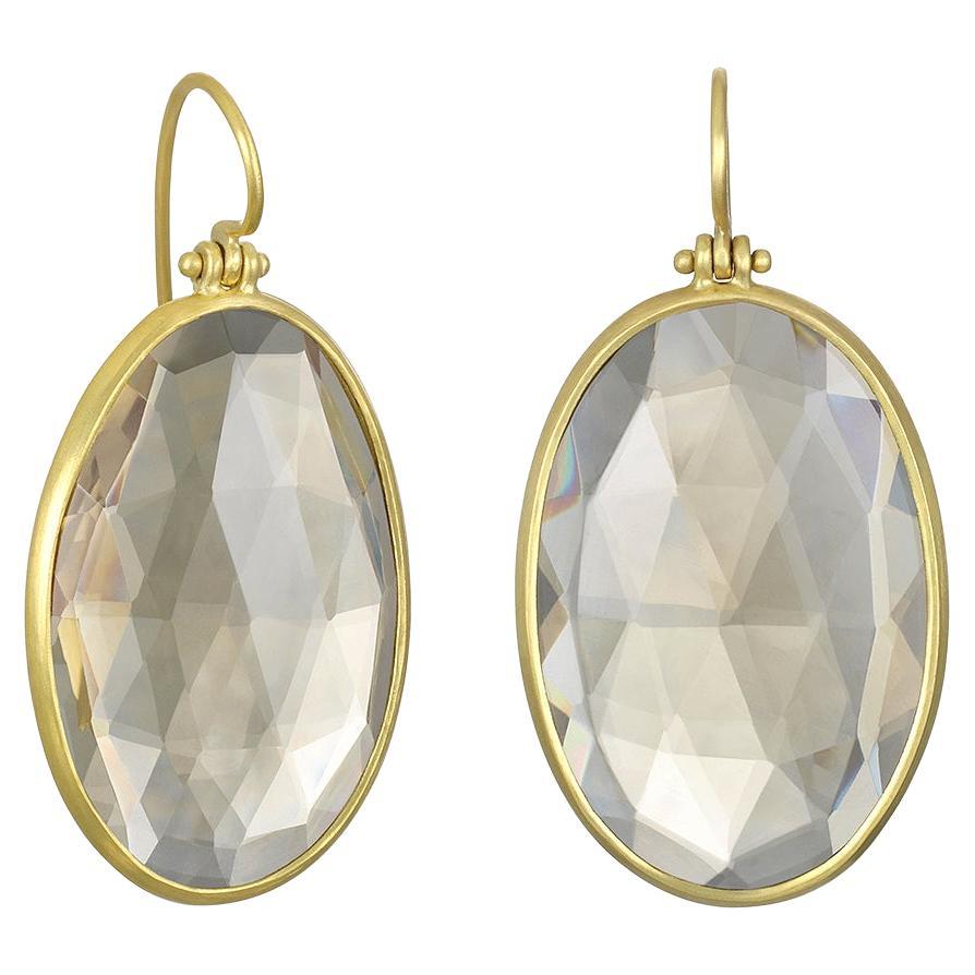 Faye Kim 18 Karat Gold Whiskey Quartz Hinge Earrings