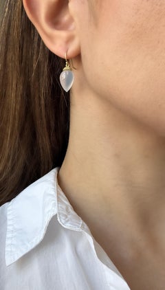 Faye Kim 18 Karat Gold White Agate Acorn Drop Earring with Granulation Cap