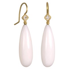 Faye Kim 18 Karat Gold White Coral and Diamond Earrings Faye Kim 18 Karat Gold White Coral and Diamond Earrings