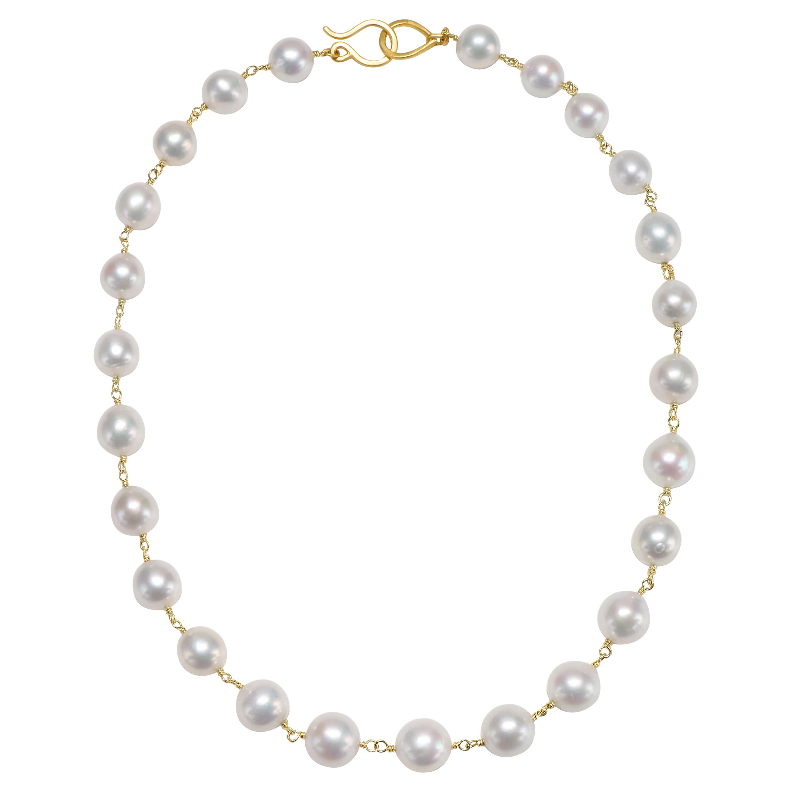 Faye Kim 18 Karat Gold White Freshwater Pearl Hand-Wrapped Chain For Sale