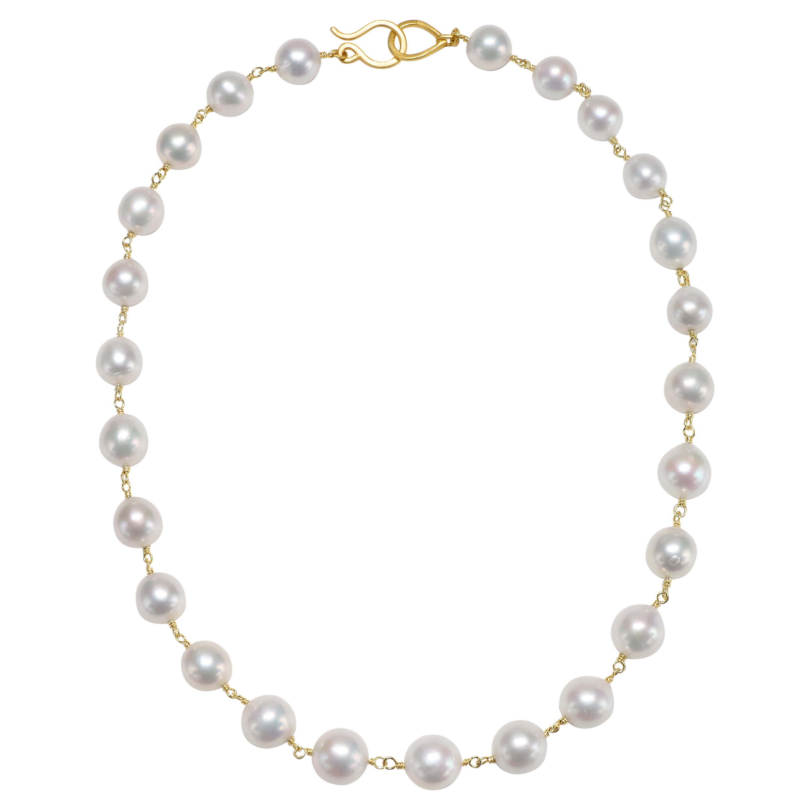 Collar de cadena envuelto a mano con perlas de agua dulce blancas de oro de 18 quilates Faye Kim - 20 pulgadas