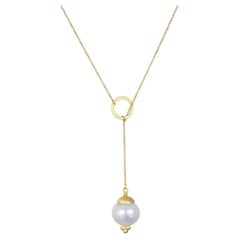 Faye Kim 18 Karat Gold White Freshwater Pearl Y Necklace