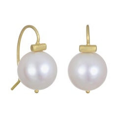 Faye Kim 18 Karat Gold White Pearl Bar Earrings