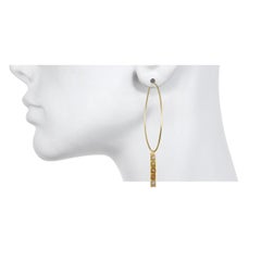 Faye Kim 18 Karat Gold Wire Hoops with Yellow Raw Diamond Bar Drops