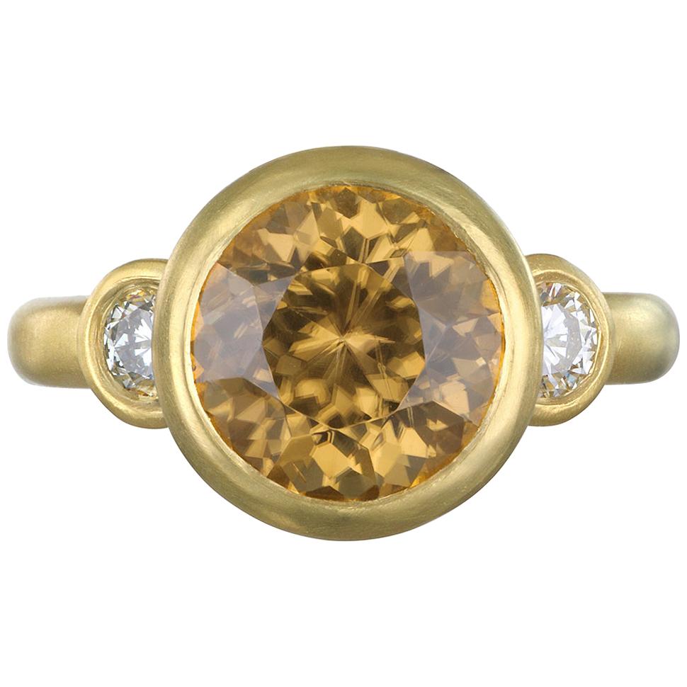 Faye Kim 18 Karat Gold Zircon and Diamond Three-Stone Ring