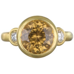 Faye Kim 18 Karat Gold Zircon and Diamond Three-Stone Ring