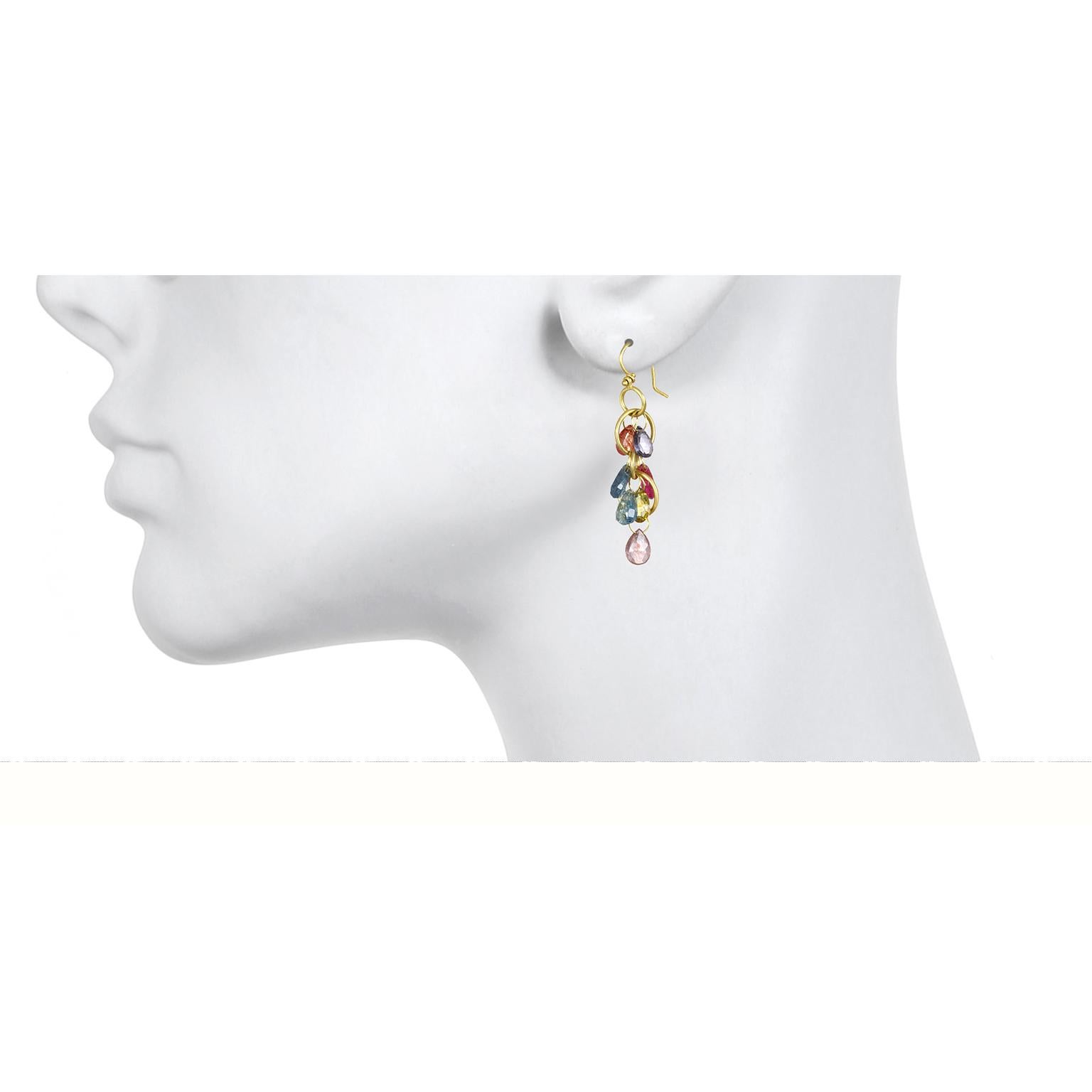 These gorgeous cascading multi loop umba sapphire earrings are overflowing with rich multi-color hues to make a big impact.  Surprisingly lightweight and sure to make a big splash. These are the earrings to mark  special occasions or to make