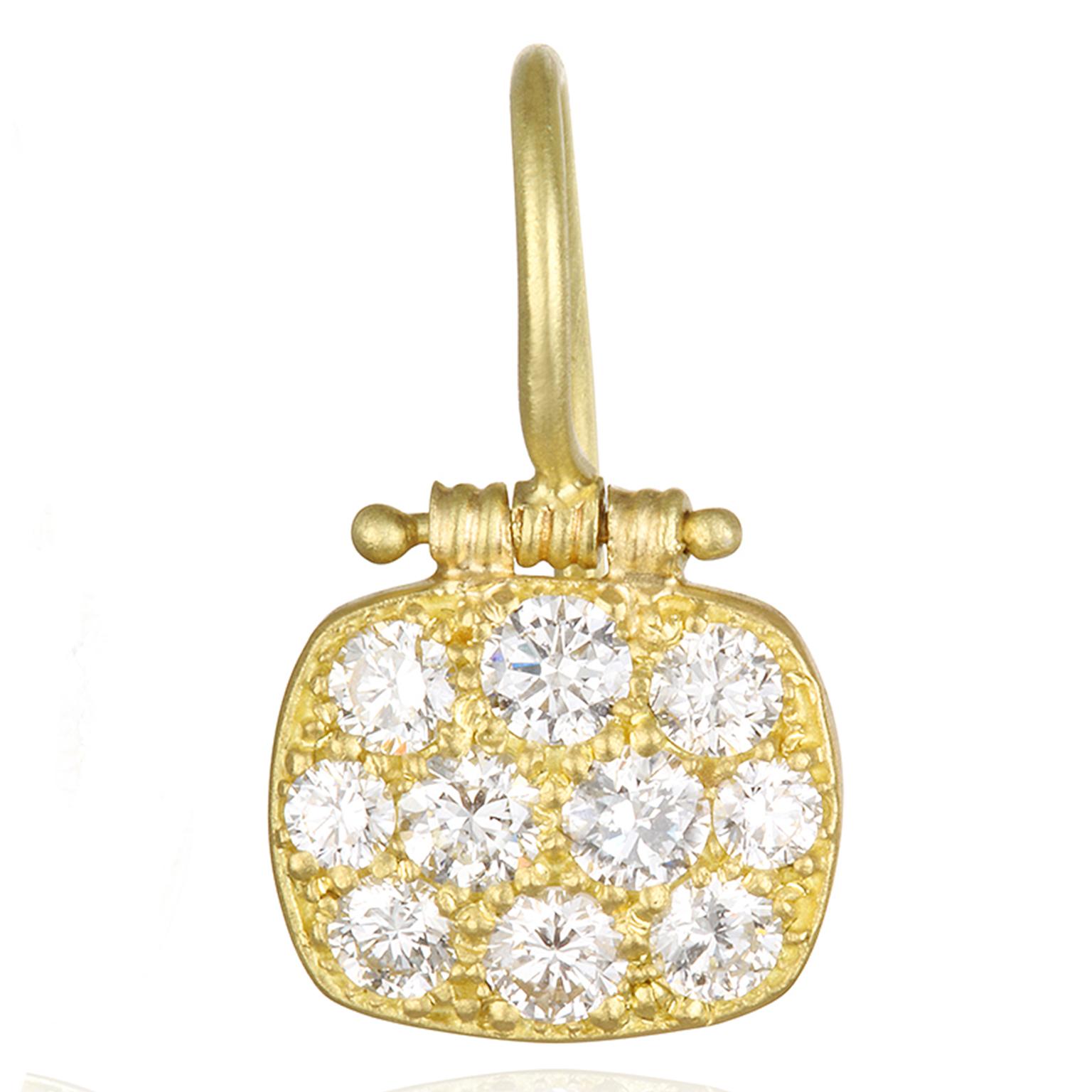 Faye Kim 18 Karat Gold Diamond Chiclet Hinged Earrings (Moderne)