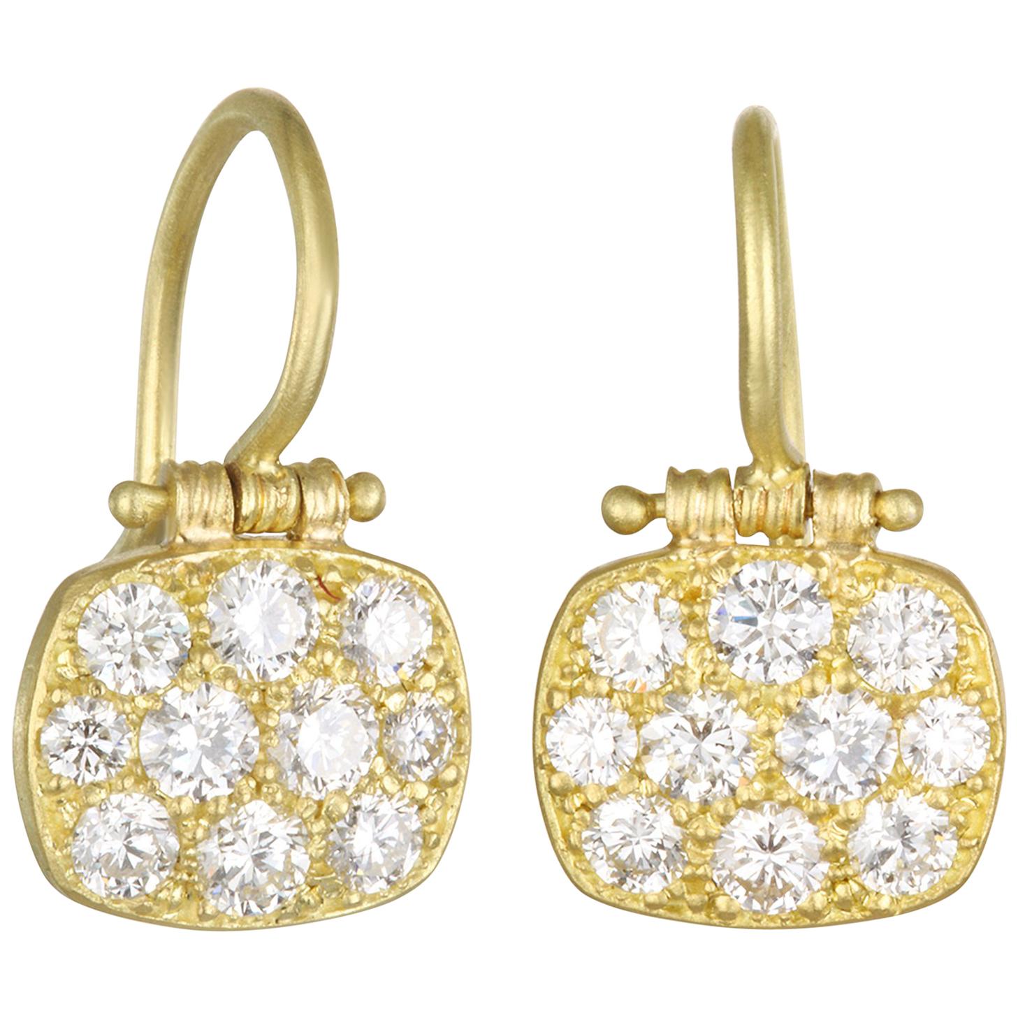 Faye Kim 18 Karat Gold Diamond Chiclet Hinged Earrings